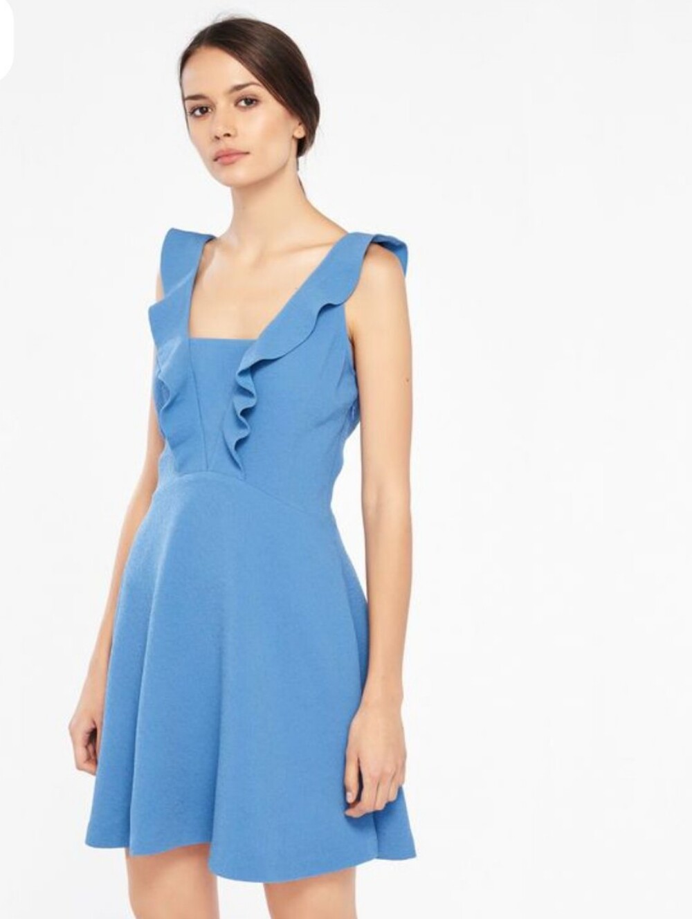 Sandro Paris Helen Ruffled Mini Dress In Denim Blue Size 1